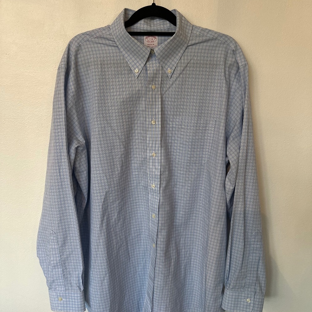 Brooks Brothers Shirt - 17 36 - Light Blue and White Check - Madison Fit